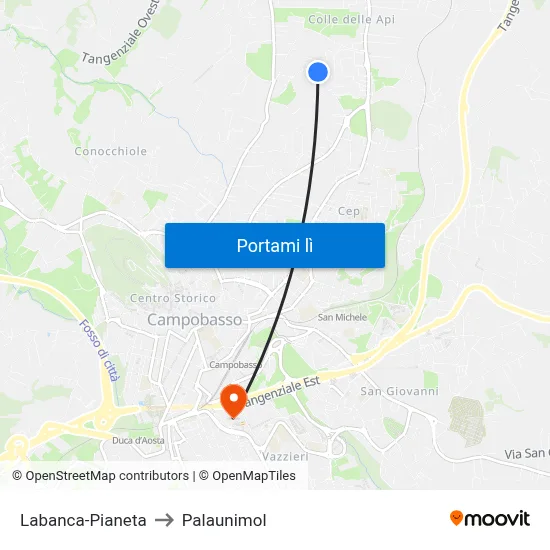 Labanca-Pianeta to Palaunimol map