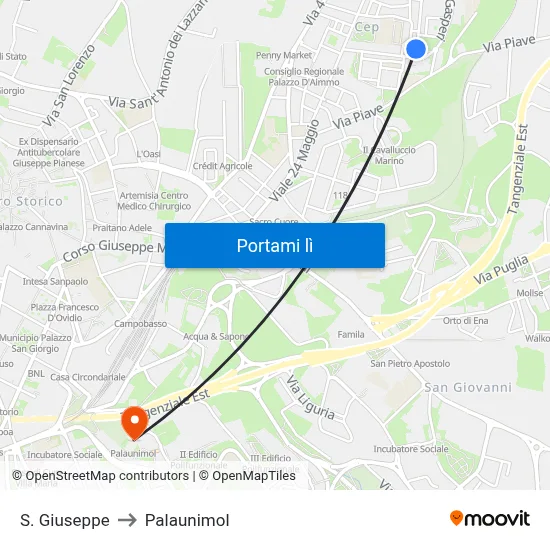 S. Giuseppe to Palaunimol map