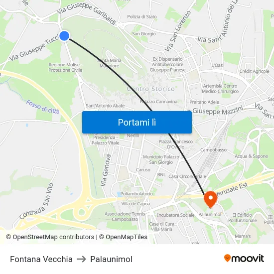 Fontana Vecchia to Palaunimol map