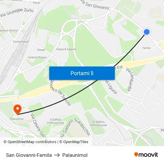 San Giovanni-Famila to Palaunimol map