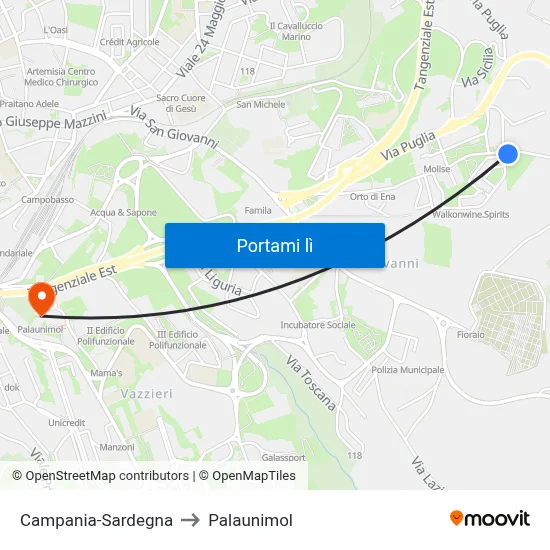 Campania-Sardegna to Palaunimol map