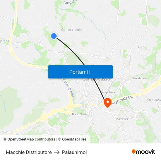 Macchie Distributore to Palaunimol map