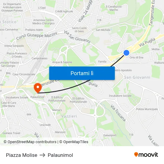 Piazza Molise to Palaunimol map