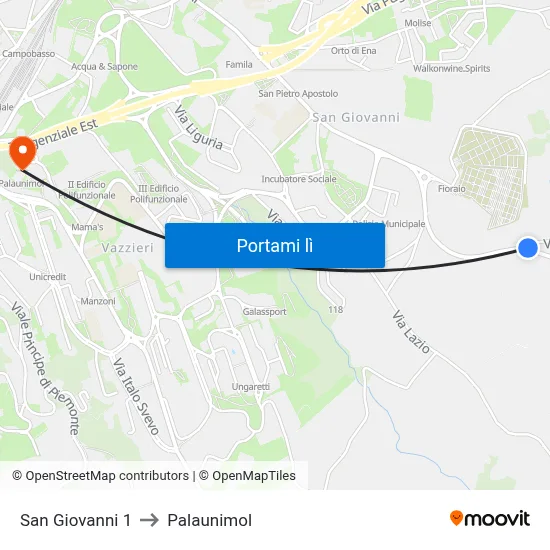 San Giovanni 1 to Palaunimol map