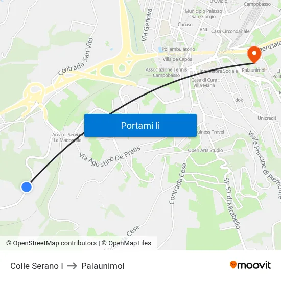 Colle Serano I to Palaunimol map