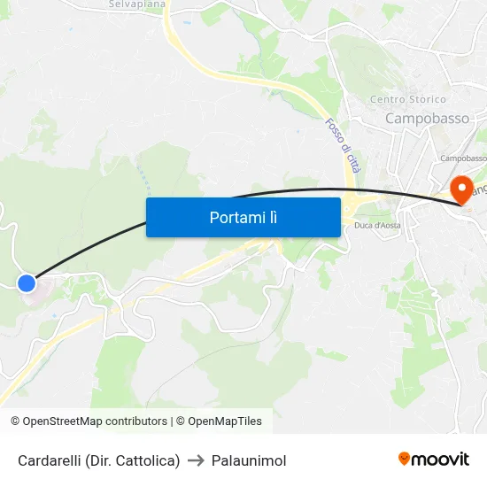 Cardarelli (Dir. Cattolica) to Palaunimol map