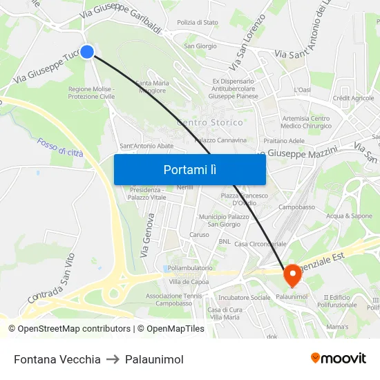 Fontana Vecchia to Palaunimol map