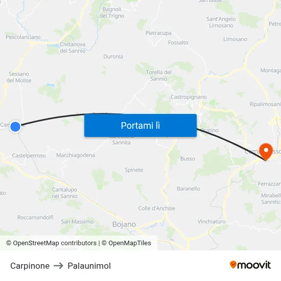 Carpinone to Palaunimol map