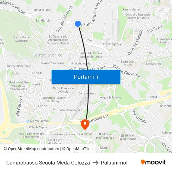 Campobasso Scuola Meda Colozza to Palaunimol map