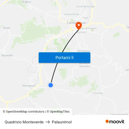 Quadrivio Monteverde to Palaunimol map