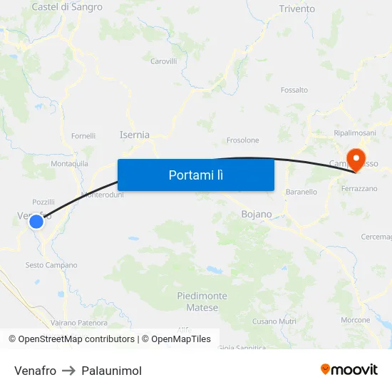 Venafro to Palaunimol map