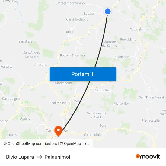 Bivio Lupara to Palaunimol map