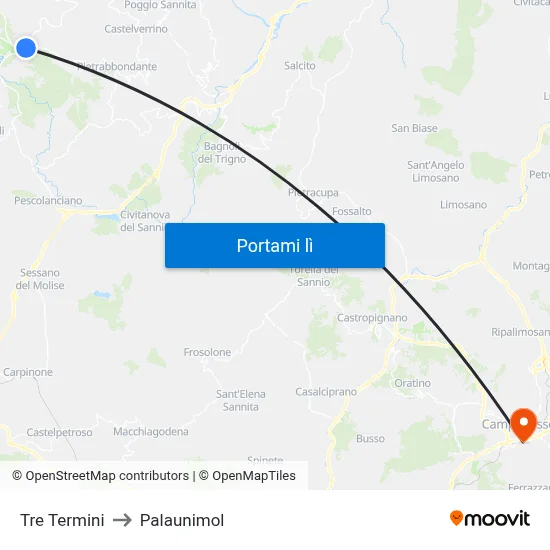 Tre Termini to Palaunimol map