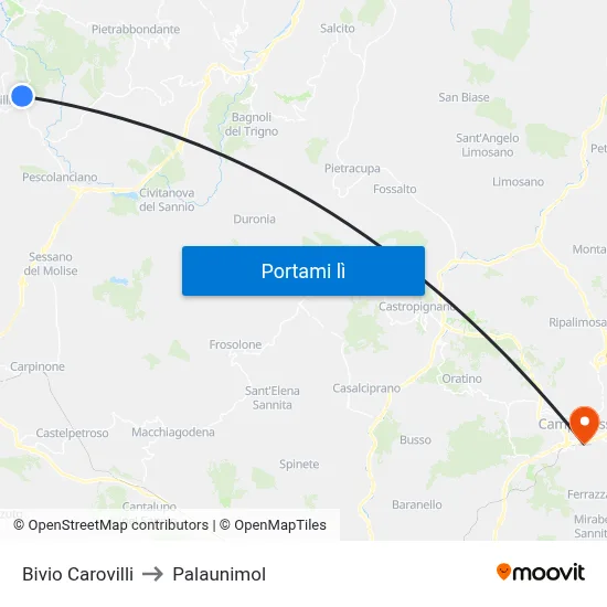 Bivio Carovilli to Palaunimol map
