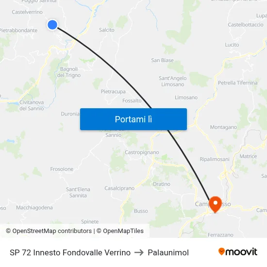 SP 72 Innesto Fondovalle Verrino to Palaunimol map