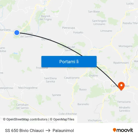 SS 650 Bivio Chiauci to Palaunimol map