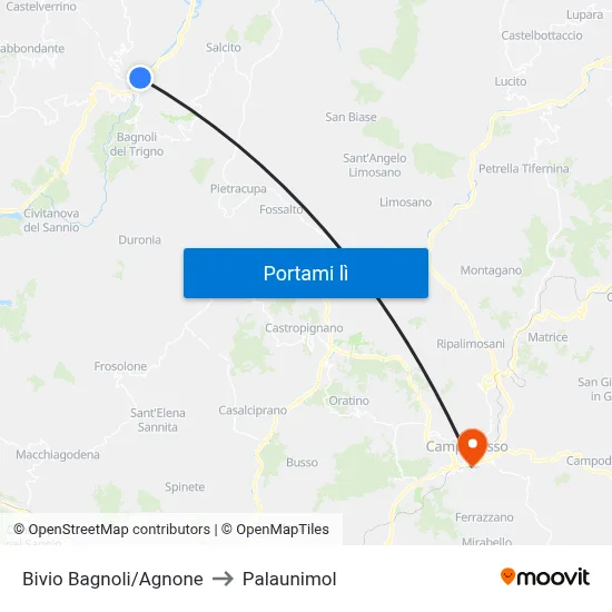 Bivio Bagnoli/Agnone to Palaunimol map
