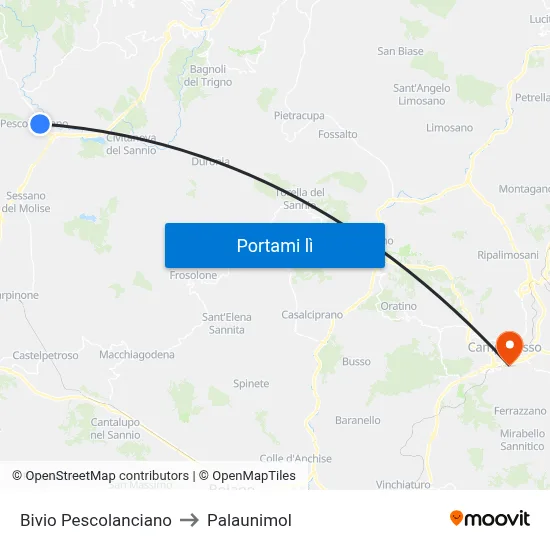 Bivio Pescolanciano to Palaunimol map