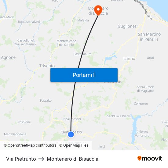 Via Pietrunto to Montenero di Bisaccia map