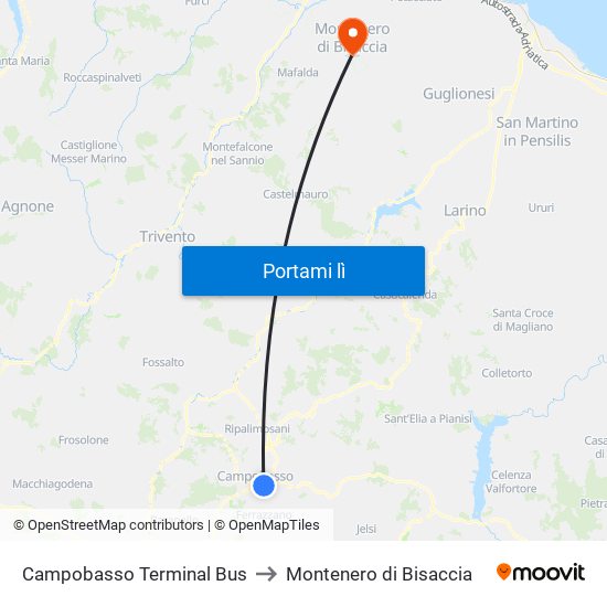 Campobasso Terminal Bus to Montenero di Bisaccia map