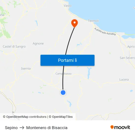 Sepino to Montenero di Bisaccia map