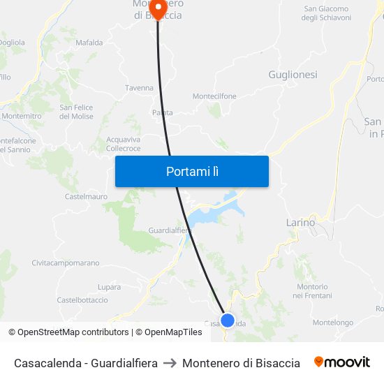 Casacalenda - Guardialfiera to Montenero di Bisaccia map