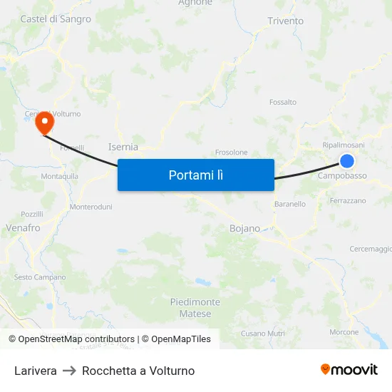 Larivera to Rocchetta a Volturno map