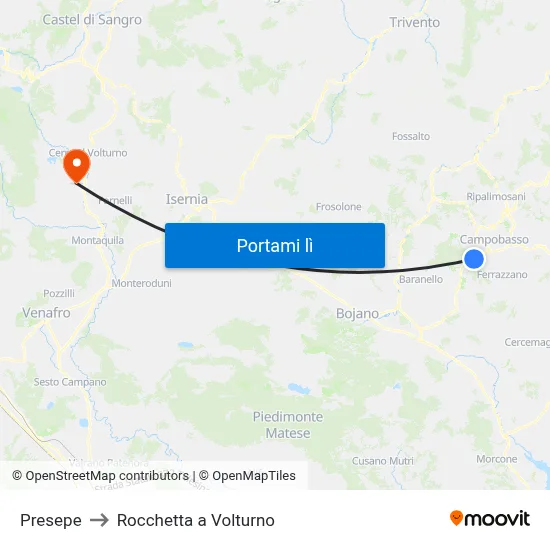 Presepe to Rocchetta a Volturno map