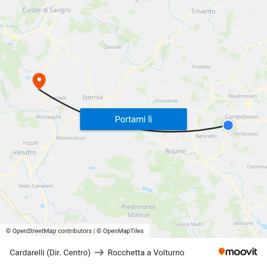 Cardarelli (Dir. Centro) to Rocchetta a Volturno map