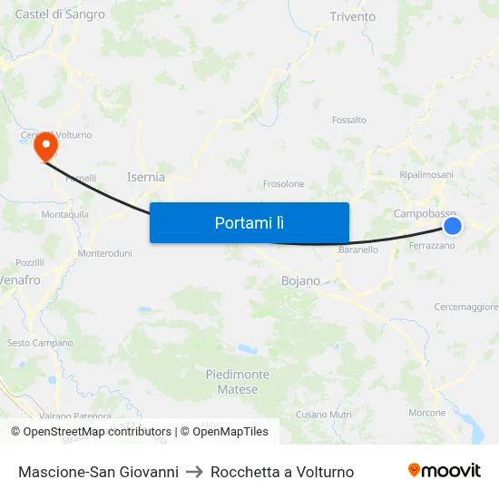 Mascione-San Giovanni to Rocchetta a Volturno map