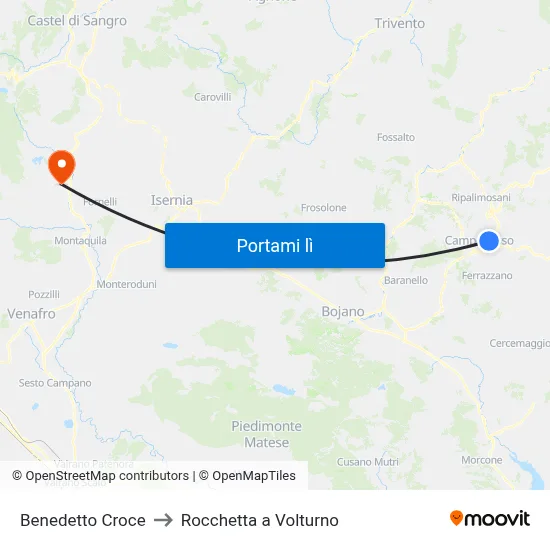 Benedetto Croce to Rocchetta a Volturno map