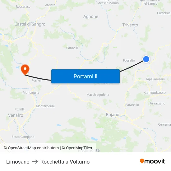 Limosano to Rocchetta a Volturno map
