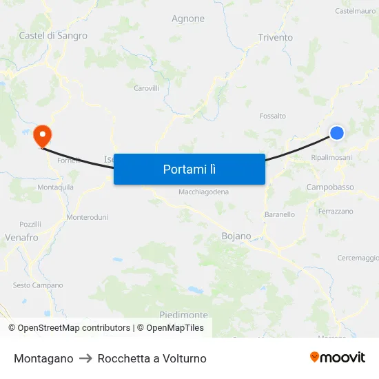 Montagano to Rocchetta a Volturno map