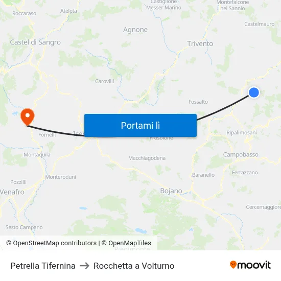 Petrella Tifernina to Rocchetta a Volturno map