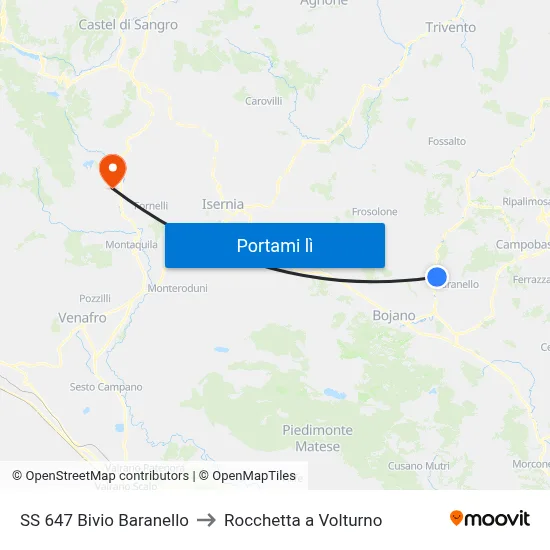 SS 647 Bivio Baranello to Rocchetta a Volturno map