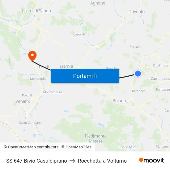 SS 647 Bivio Casalciprano to Rocchetta a Volturno map