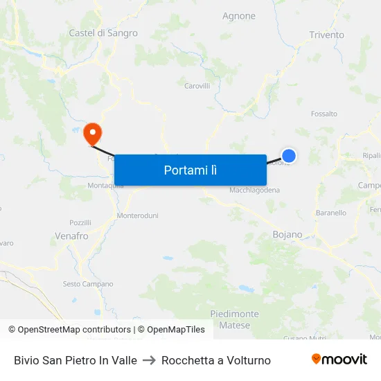 Bivio San Pietro In Valle to Rocchetta a Volturno map