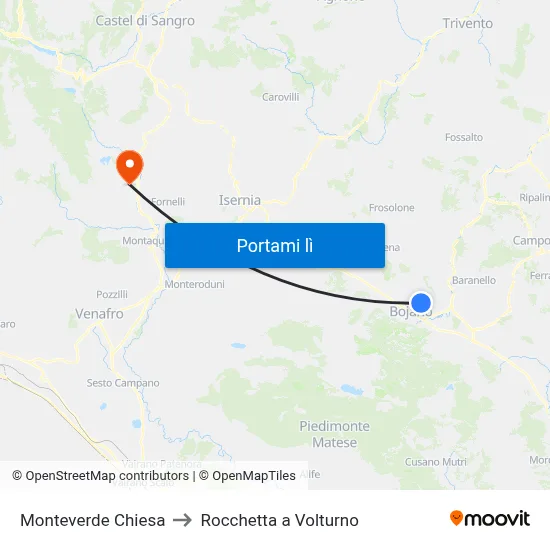 Monteverde Chiesa to Rocchetta a Volturno map