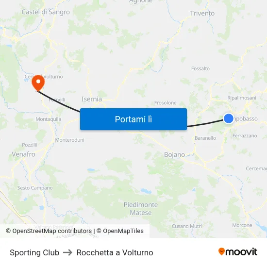 Sporting Club to Rocchetta a Volturno map
