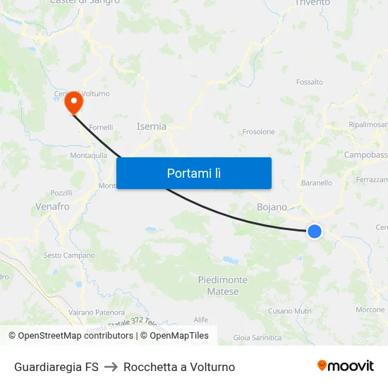 Guardiaregia FS to Rocchetta a Volturno map