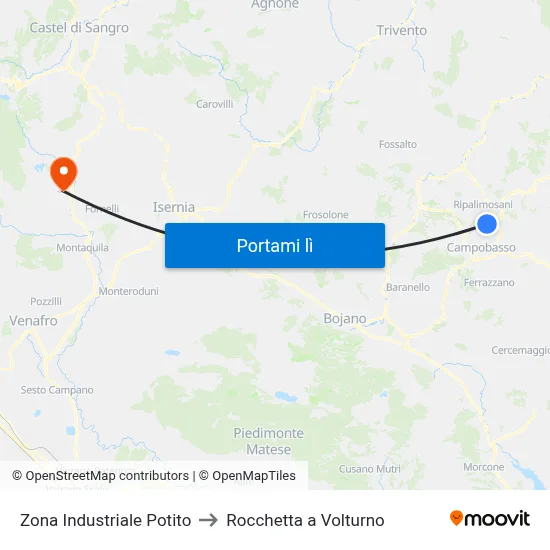 Zona Industriale Potito to Rocchetta a Volturno map