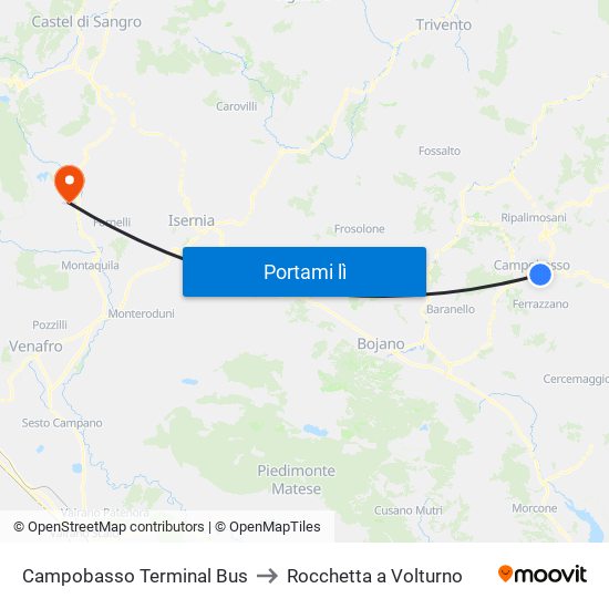 Campobasso Terminal Bus to Rocchetta a Volturno map