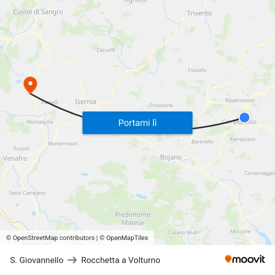 S. Giovannello to Rocchetta a Volturno map