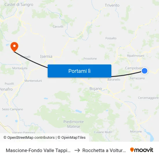 Mascione-Fondo Valle Tappino to Rocchetta a Volturno map