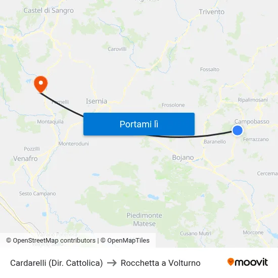 Cardarelli (Dir. Cattolica) to Rocchetta a Volturno map