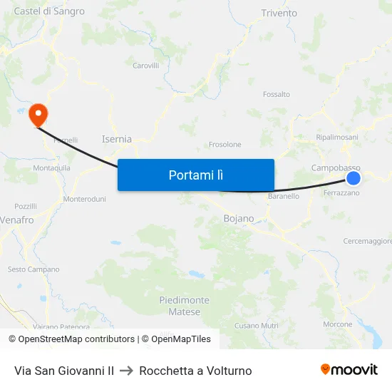 Via San Giovanni II to Rocchetta a Volturno map