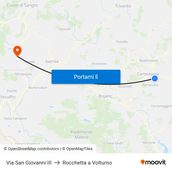 Via San Giovanni III to Rocchetta a Volturno map