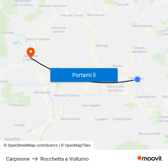 Carpinone to Rocchetta a Volturno map