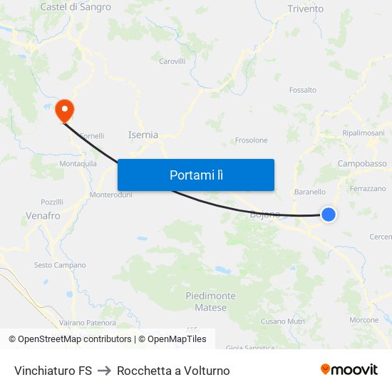 Vinchiaturo FS to Rocchetta a Volturno map