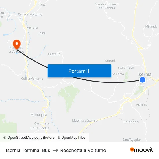 Isernia Terminal Bus to Rocchetta a Volturno map